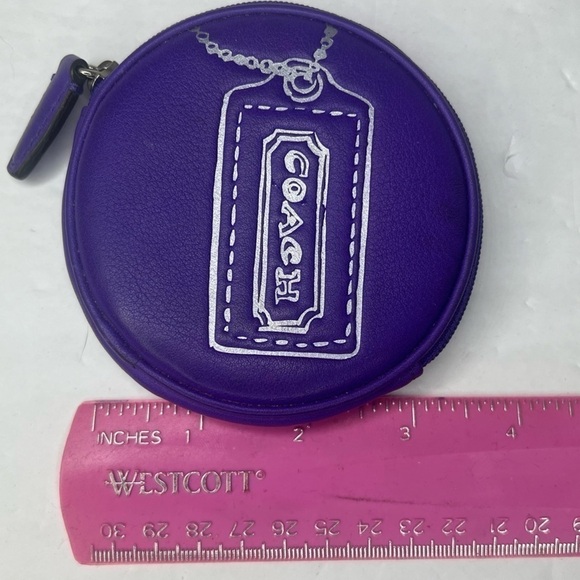 Coach Ultra Violet Purple Round Coin Bag Wristlet in Hangtag Motif Rare - Picture 7 of 9